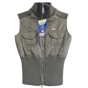🆕️ NWT Equi-Theme Kathia Equestrian Vest Khaki Ribbed Puffer Full Zip Women XS